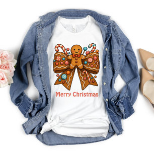 Camiseta Feriado de Natal do Arco Coquette Gingerbird