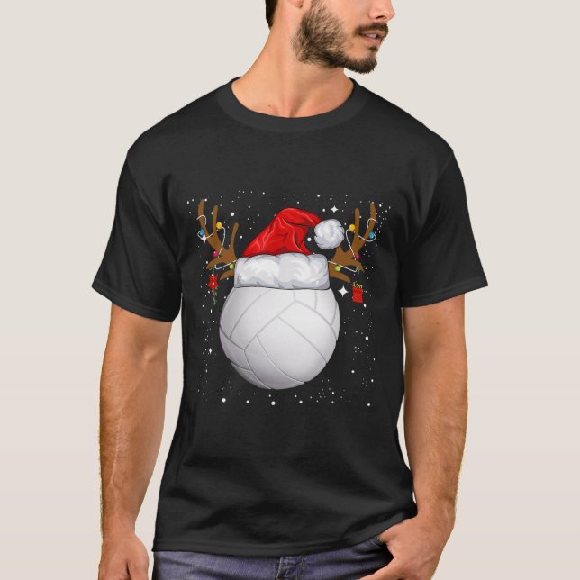 Camiseta Feriado de Natal do Santa Hat, Funny Voleibol (Frente)