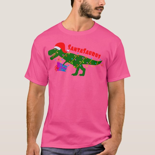 Camiseta Feriado de Natal Engraçado Santasaurus Trex Dinoss (Frente)