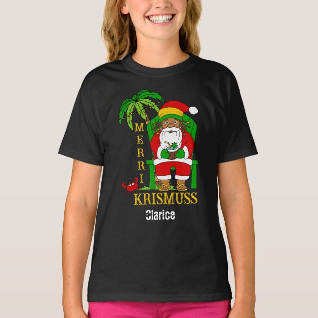 Camiseta Feriado de Natal Jamaicano Rasta Santa Claus (Frente)