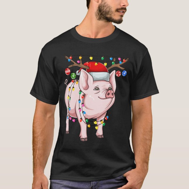 Camiseta Feriado De Natal Leve Com Antlers E Orna (Frente)