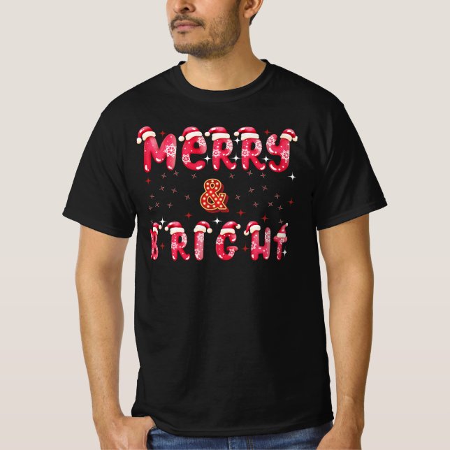 Camiseta Feriado de Natal Moderno e feliz Brilhante Preto (Frente)