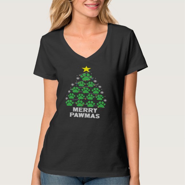 Camiseta Feriado de Natal na Feliz Pawmas Engraçado (Frente)