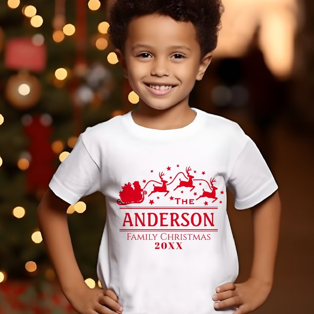 Camiseta Feriado de Natal para a Família Personalizada de M (Personalized Christmas Kids Family Name Holiday T-Shirt)