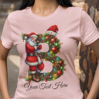 Camiseta Feriado de Natal para Monograma de Papais noeis Pe