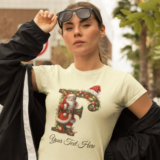 Camiseta Feriado de Natal para Monograma de Papais noeis Pe