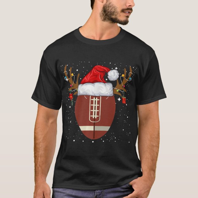 Camiseta Feriado de Natal para o Reindeer Santa Hat (Frente)
