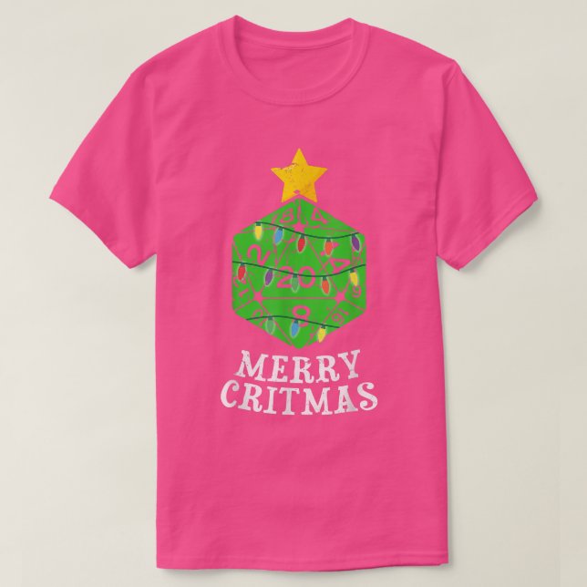 Camiseta Feriado de Natal RPG de Dice Lado 20 feliz Critmas (Frente do Design)