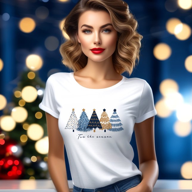 Camiseta Feriado de Natal simples moderno das árvores azuis (Navy Blue Trees Modern Simple Christmas Holiday T-Shirt)