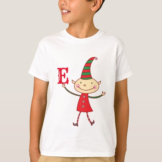 Camiseta Feriado do Monograma do Elf de Natal Mágico (Frente)