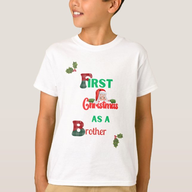 Camiseta Feriado do Primeiro Natal Irmão Crianças (Frente)