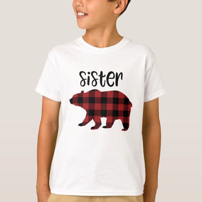 Camiseta Feriado do Urso Irmã da Xadrez de Buffalo Vermelho (Frente)
