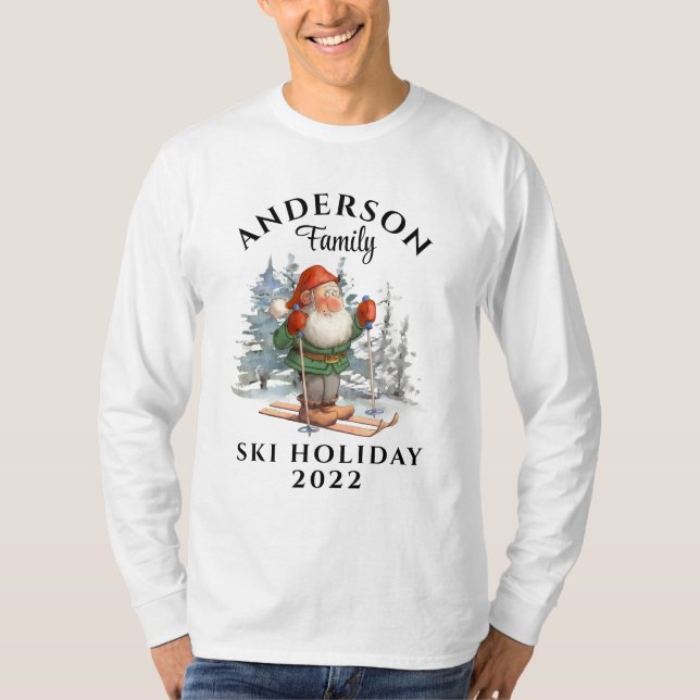 Camiseta Feriado em Esqui da Família com Nome e Ano (Frente)