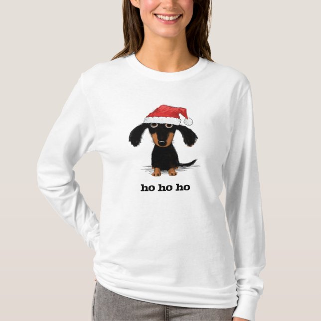 Camiseta Feriado engraçado do cão do Weenie de Papai Noel (Frente)