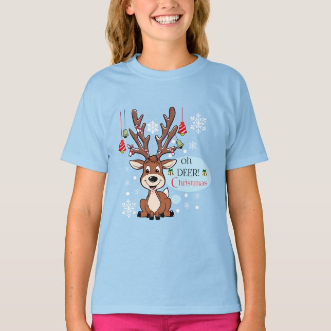 Camiseta Feriado Favorito Oh Deer Reindeer Girls T-Shirt (Frente)