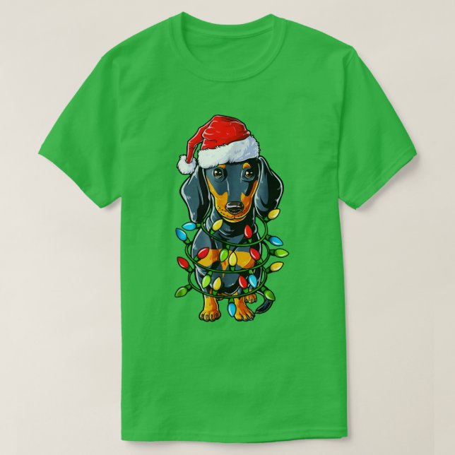 Camiseta Feriado Feliz das Luas de Natal do Dachshund Santa (Frente do Design)
