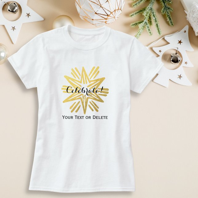 Camiseta Feriado Festivo em Estrelas de Ouro Personalizado (Criador carregado)