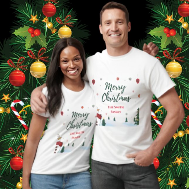 Camiseta Feriado Personalizado da Família Snowman de Natal (Criador carregado)