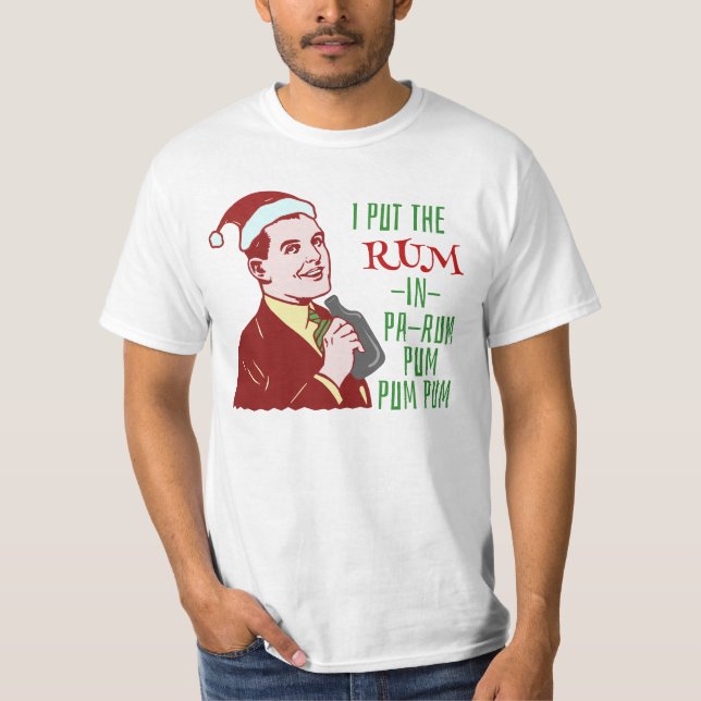Camiseta Feriado retro do homem do bebendo do rum do Natal (Frente)