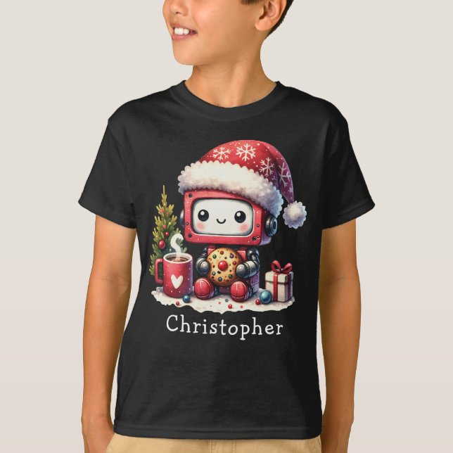 Camiseta Feriados de inverno em Cute Robot com Nome Persona (Frente)