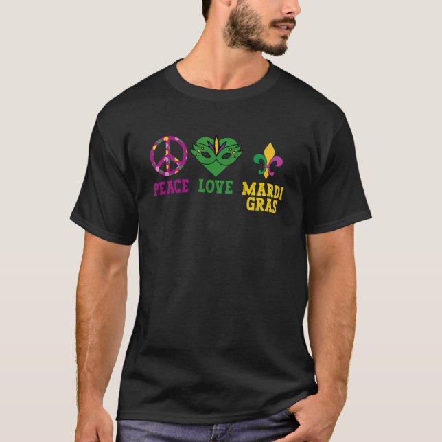 Camiseta Feriados do partido Peace Love Mardi Gras Celebraç (Frente)