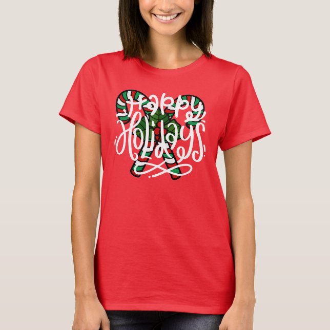 Camiseta Feriados Felizes Candy Cane (Frente)