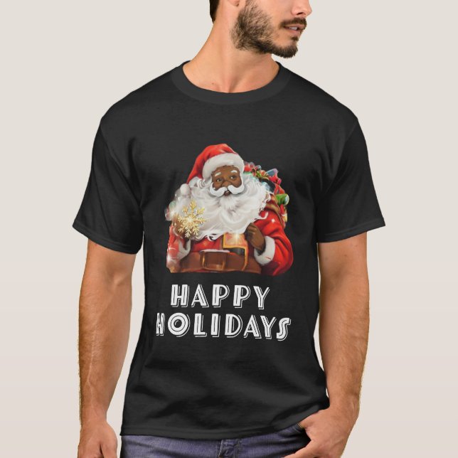 Camiseta Feriados felizes do Papai Noel Negro (Frente)