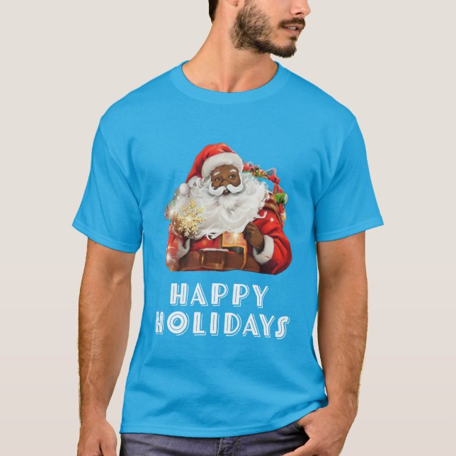 Camiseta Feriados felizes do Papai Noel Negro (Frente)