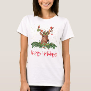 Camiseta Feriados Felizes dos Vendedores de Natal Dourados