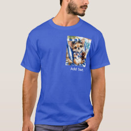 Camiseta Férias Chihuahua Macho Praia Relaxamento (B Azul)