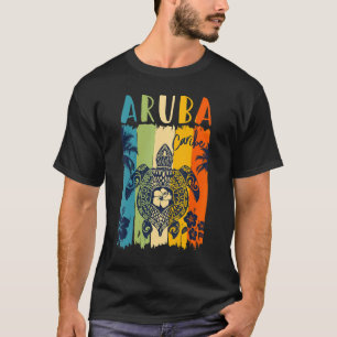 Camiseta Férias da Família Sea Turtle Retro Aruba Caribe