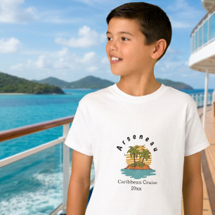 Camiseta Férias de cruzeiro Tropical Sunset Teal Personaliz