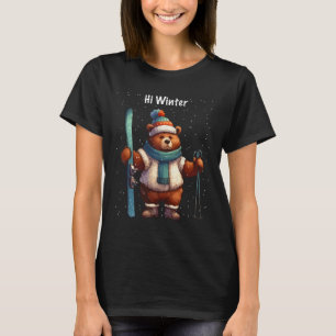 Camiseta Férias de Inverno Esquiador Animal Natal Esqui Esq