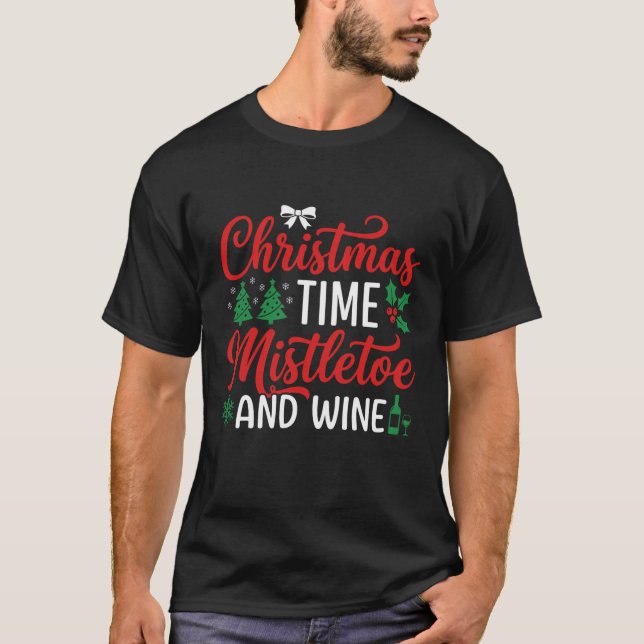 Camiseta Férias de Natal com visco e vinho (Frente)