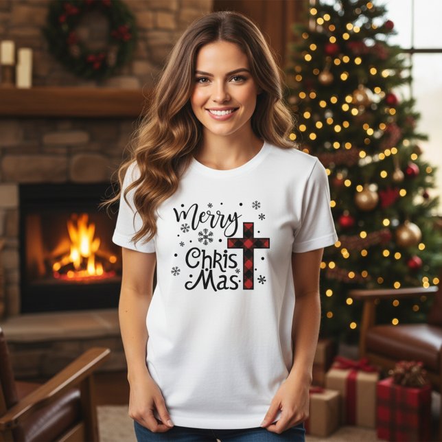 Camiseta Férias de Natal Cristão Mas Cristo feliz (Merry Christ Mas Christian Christmas Holiday T-Shirt)