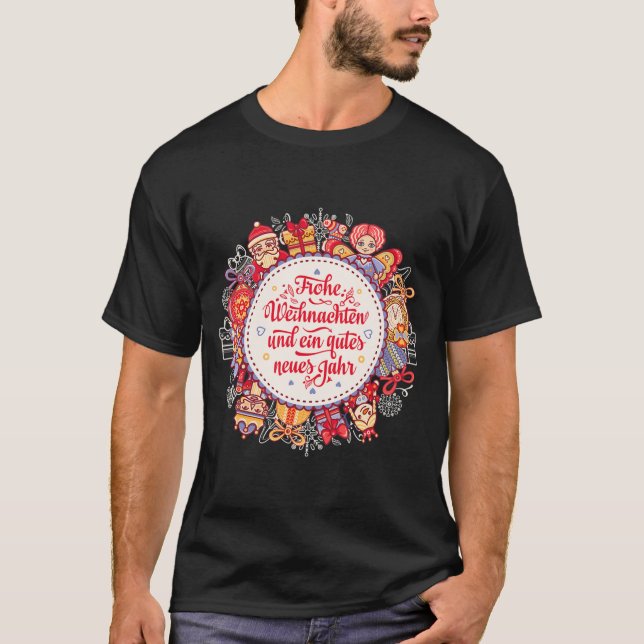 Camiseta Férias de Natal de Frohe Weihnachten Ano Novo (Frente)