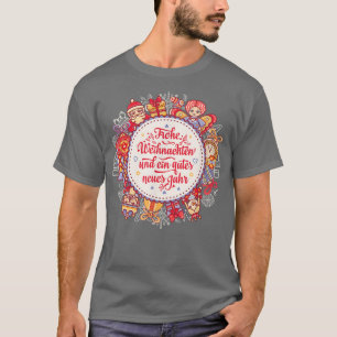 Camiseta Férias de Natal de Frohe Weihnachten Ano Novo Happ