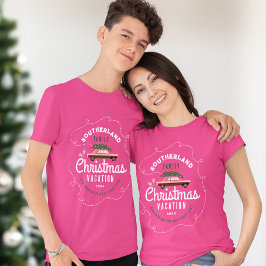 Camiseta Férias de Natal Familiares Carro vintage Rosa