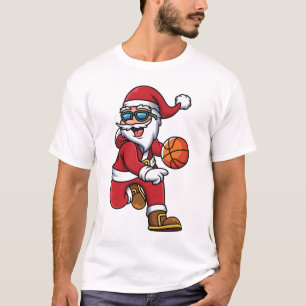 Camiseta Férias de Natal para Papais noeis de basquete mode