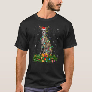 Camiseta Férias de Natal Rena Chapéu Santa Galgo Cão Chri