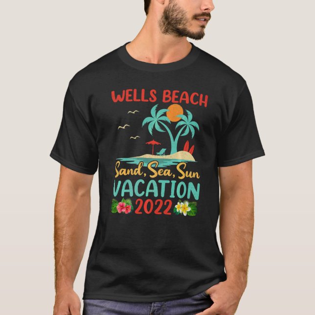 Camiseta Férias de Praia 2022 Retro Sunset Maine Wells Beac (Frente)