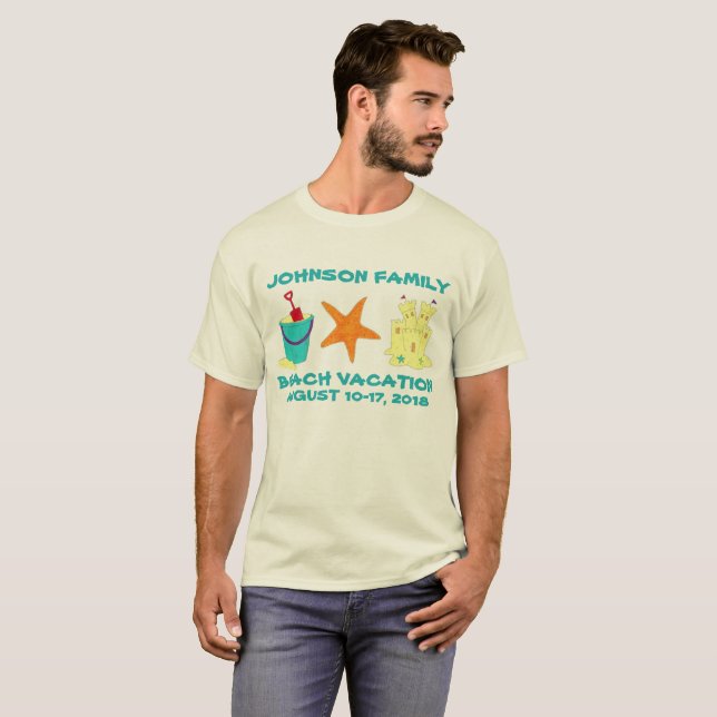 Camiseta Férias de Praia Familiares Balde de Sandcastle de  (Frente Completa)