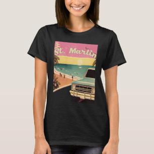 Camiseta Férias de Praia Retrô em St Martin Souvenir St Mar