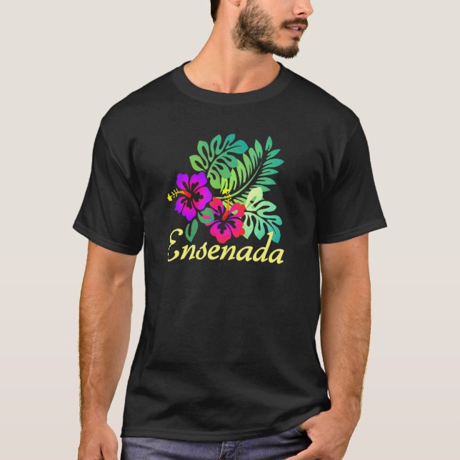 Camiseta Férias de Surfs Tropicais de Flor em Ensenada Beac (Frente)