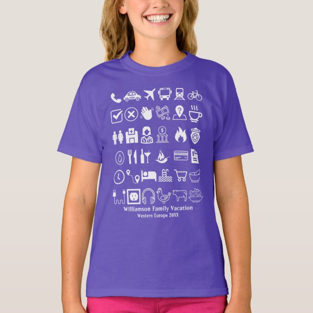 Camiseta Férias de Tradução de Idiomas Visuais de Ícones vi (Frente)
