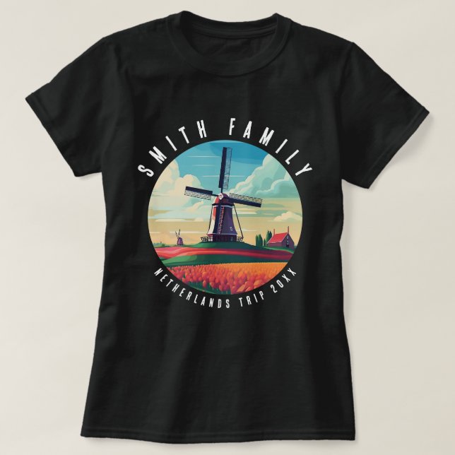 Camiseta Férias De Tulipas De Esteira Trip Dos Países Baixo (Frente do Design)