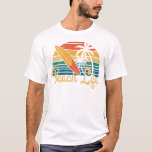 Camiseta Férias de Verão da Beach Life Retro Sunset Surfboa
