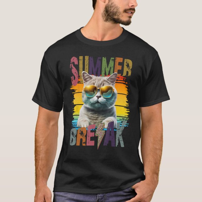 Camiseta Férias de Verão de Verão de fenda de Gatinho-de-ga (Frente)