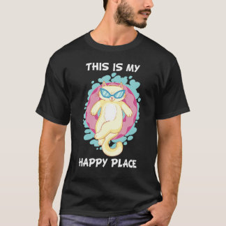 Camiseta Férias de Verão do Gato Banho Relaxante Argola de 