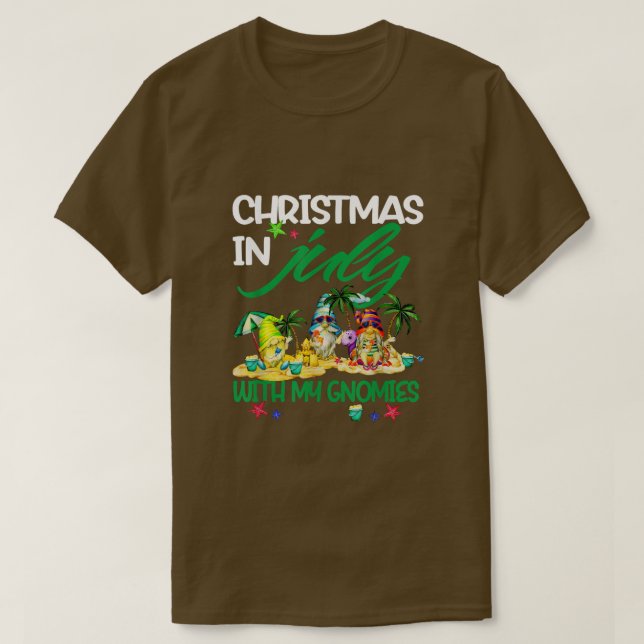 Camiseta Férias De Verão Gnomos Natal Em Julho Com O Meu G (Frente do Design)
